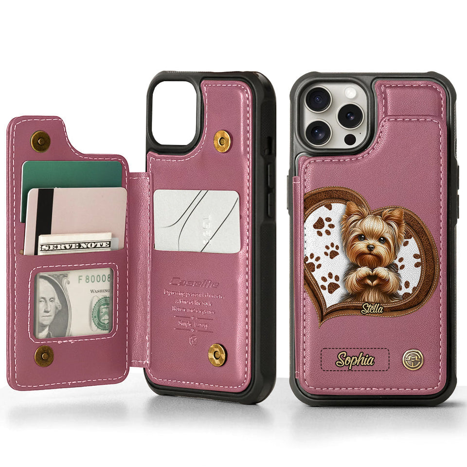 Puppy/ Kitty Makes Heart Hands - Personalized Dog Wallet Phone Case
