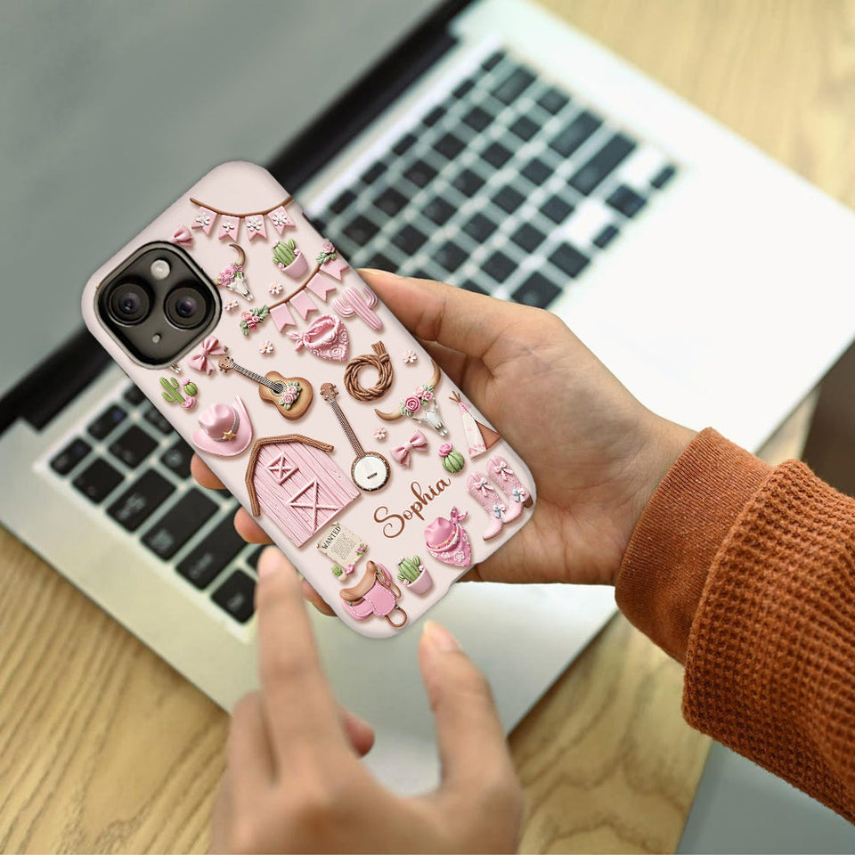Pink Cowgirl - Personalized Cowgirl Full Print Phone Case