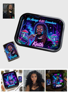 Custom Rolling Tray & Lighter Set From Any Photo - Personalized Weed Catch-All Tray With Lighter
