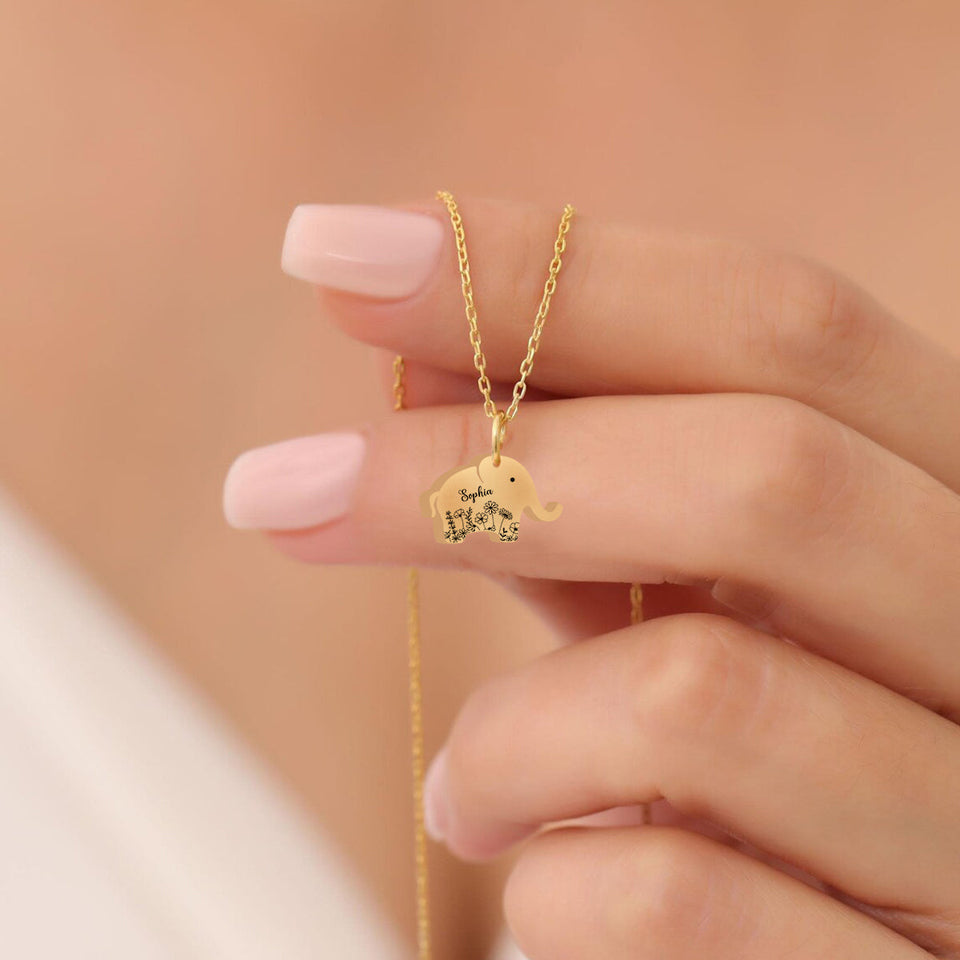 Cute Foral Elephant Mom & Child Necklace - Personalized Mother Matching Pendant Necklace