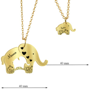 Cute Foral Elephant Mom & Child Necklace - Personalized Mother Matching Pendant Necklace