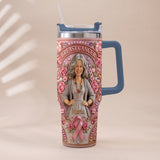 Hope Strength Love - Personalized Breast Cancer Awareness Tumbler With Plush Charm