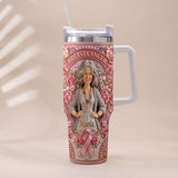 Hope Strength Love - Personalized Breast Cancer Awareness Tumbler With Plush Charm