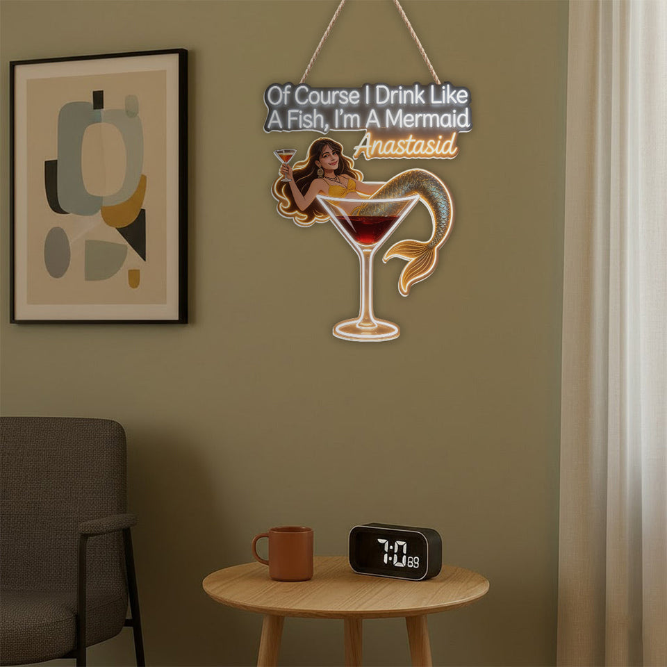 Tipsy Mermaid - Personalized Cocktail LED Light Acrylic Sign