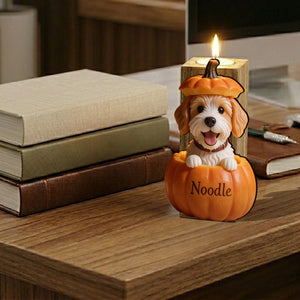 Boo Buddy Pumpkin - Personalized Dog Custom Shape Wooden Candle Holder