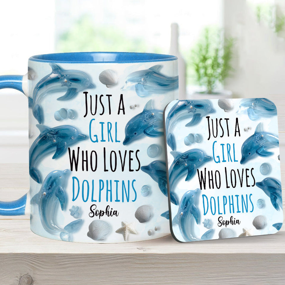 Just A Girl Who Loves Dolphins - Personalized Dolphin Accent Mug