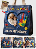 I Am His Voice, He Is My Heart - Personalized Autism Awareness Tote Bag