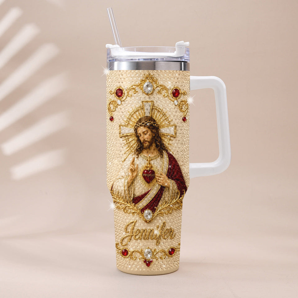 God Bless You - Personalized Christian Rhinestone Tumbler With Handle