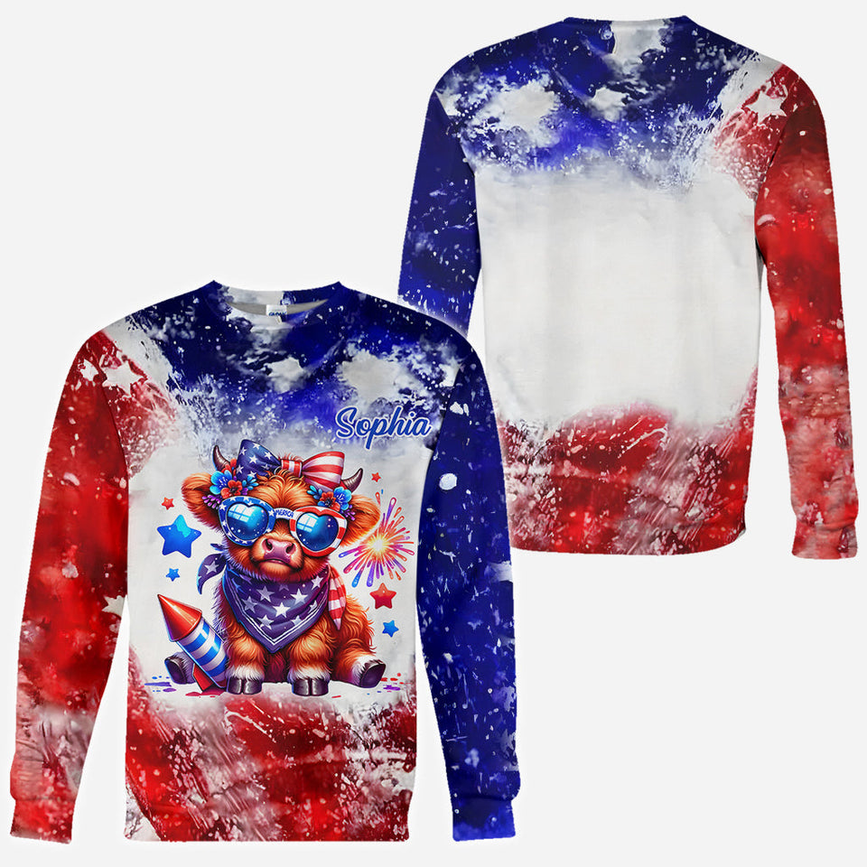 July 4th Highland Cow - Personalized Highland Cow All Over Shirt