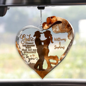 Couple Cowboy And Cowgirl God Blessed - Personalized Cowgirl Transparent Car Ornament