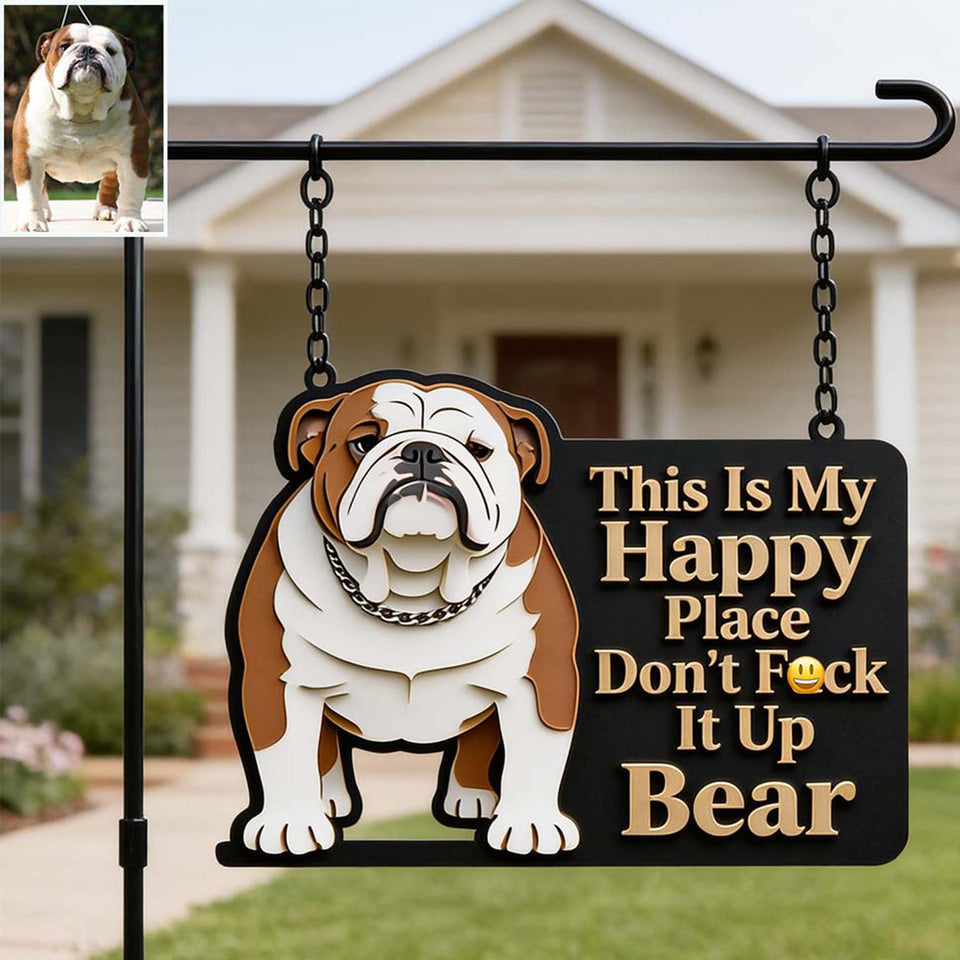 Happy Place - Personalized Dog Wood Sign With Stake