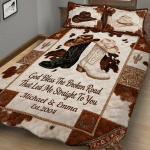 God Bless The Broken Road - Personalized Western Outfit Quilt Set