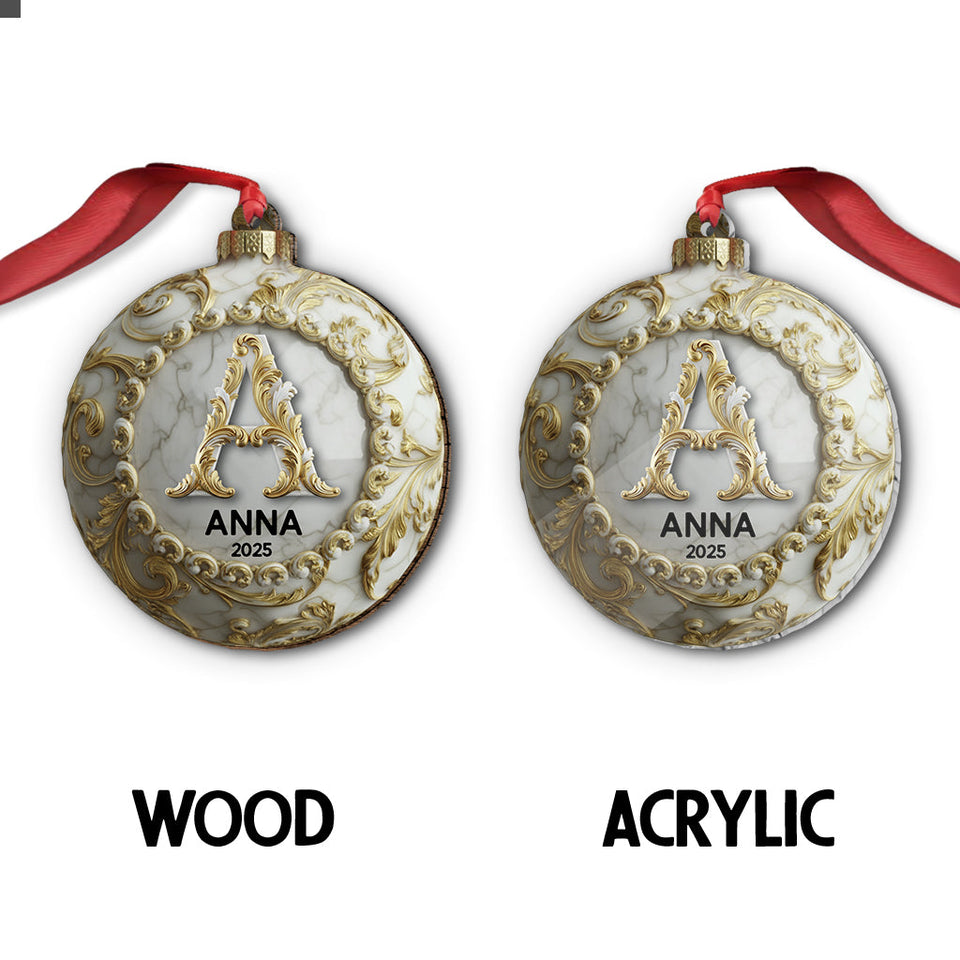 Custom Gold Marble Initial For Family, Merry Christmas 2025 - Personalized Family Ornament