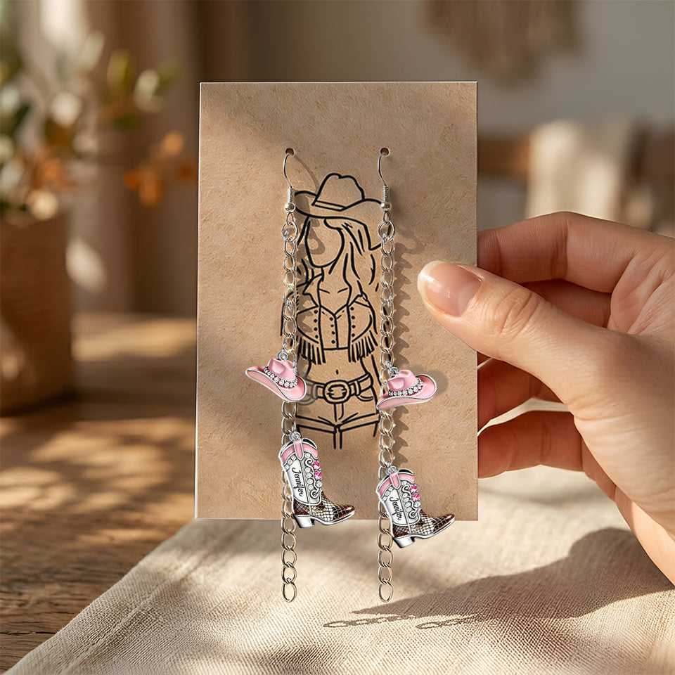 Cowgirl Spirit - Personalized Cowgirl Earrings With Card