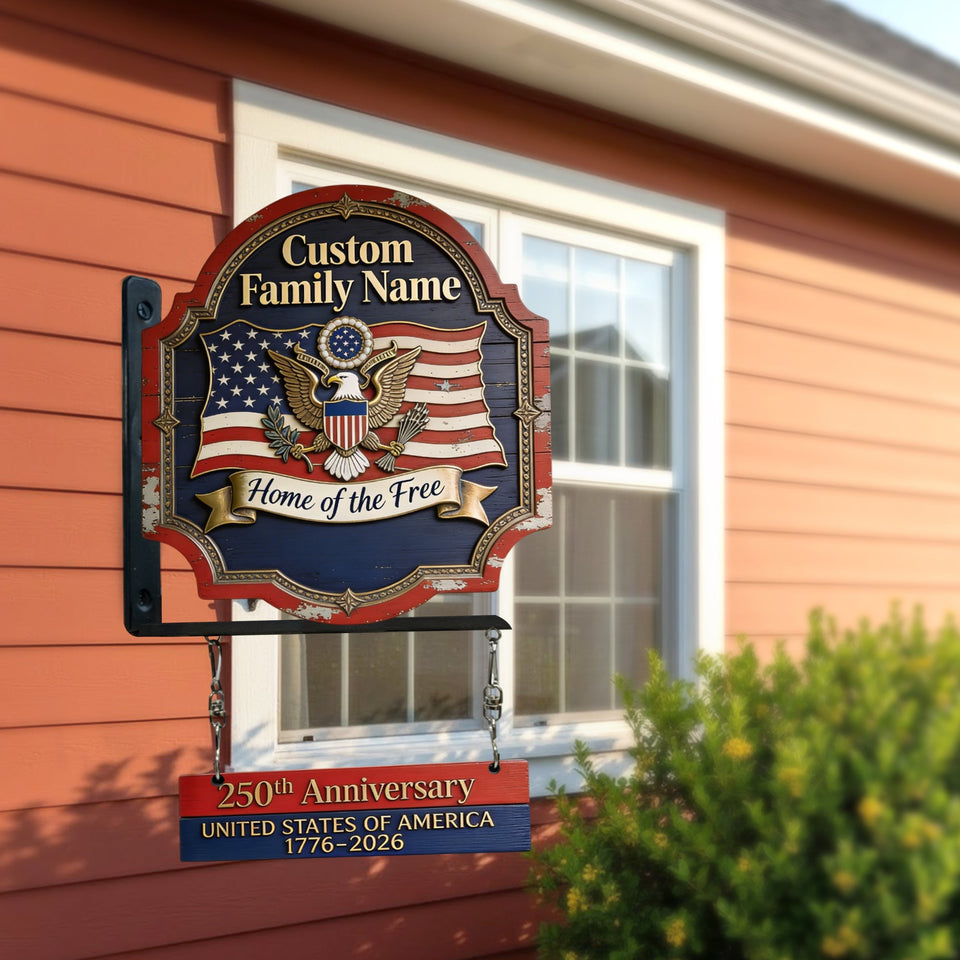 Home Of Free - Personalized Patriot Wooden Wall Mount Sign