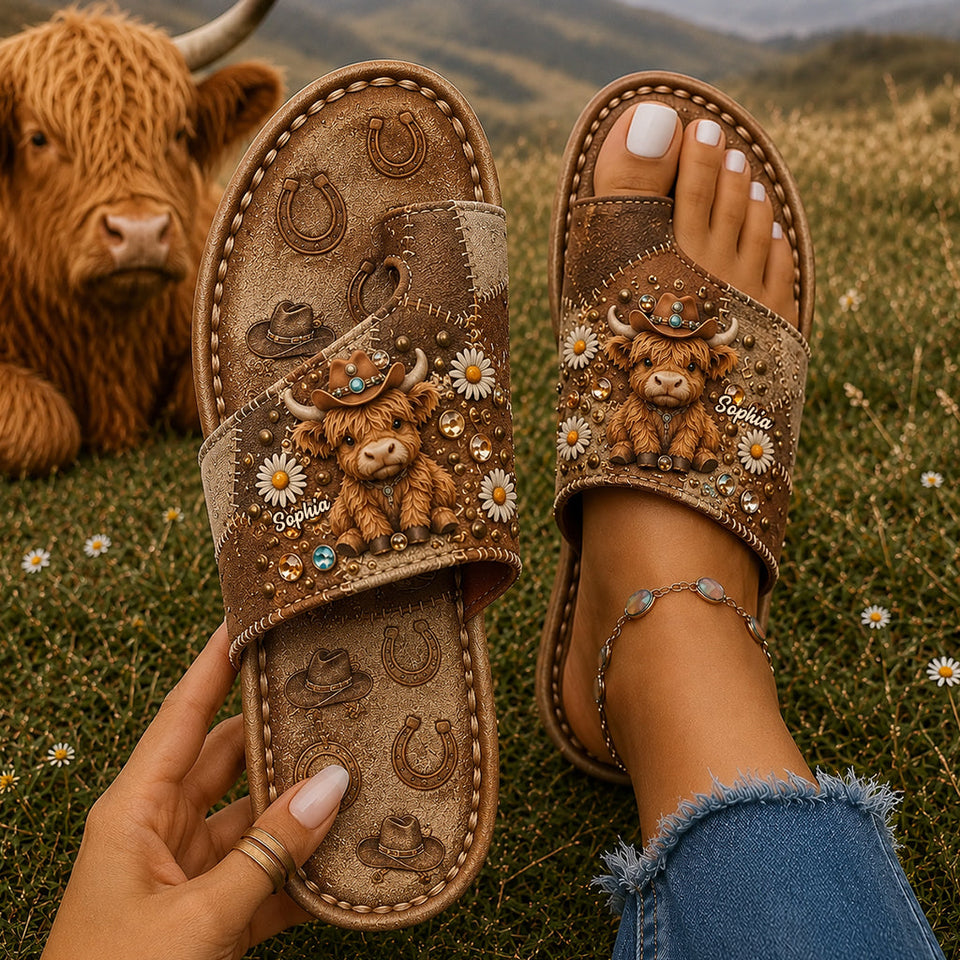 Love Highland Cow - Personalized Highland Cow Open Toe Sandals