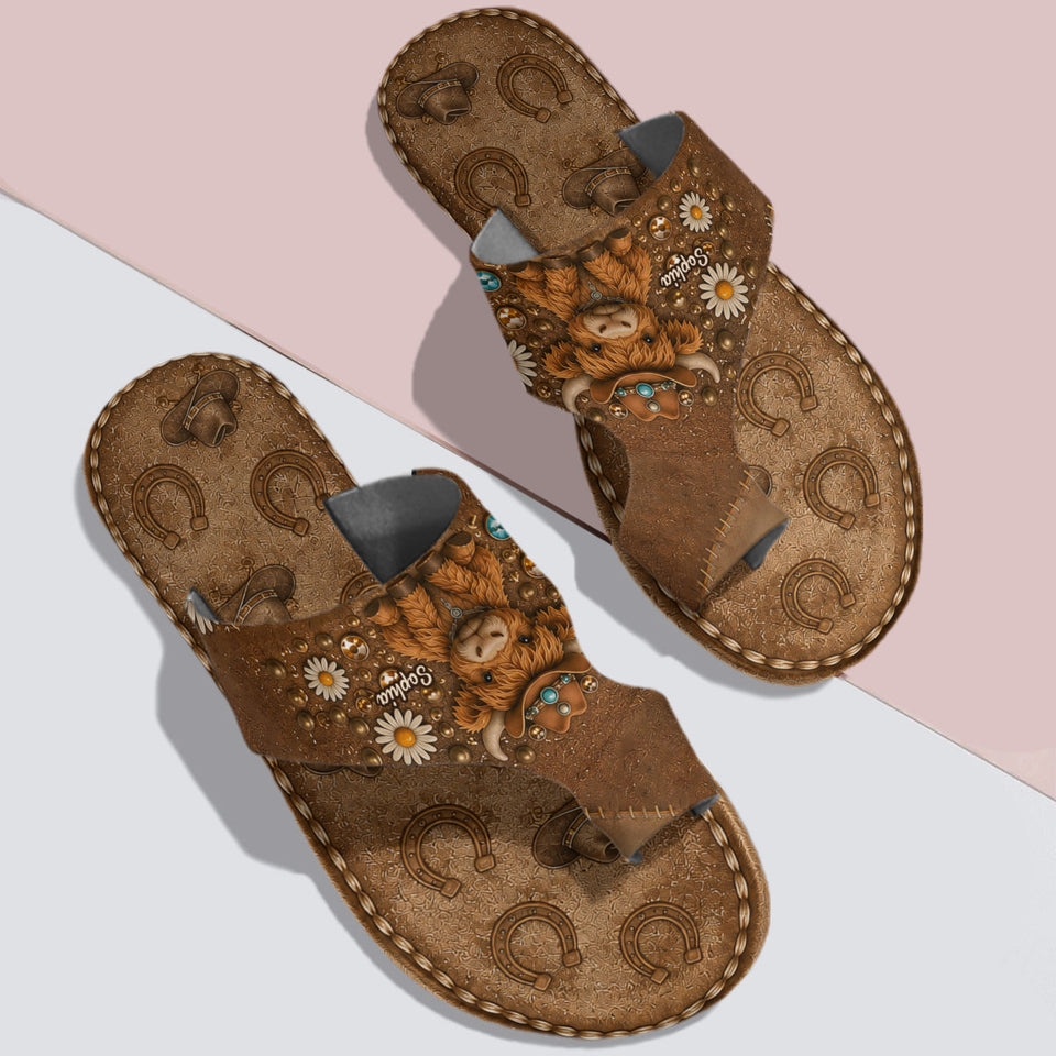 Love Highland Cow - Personalized Highland Cow Open Toe Sandals