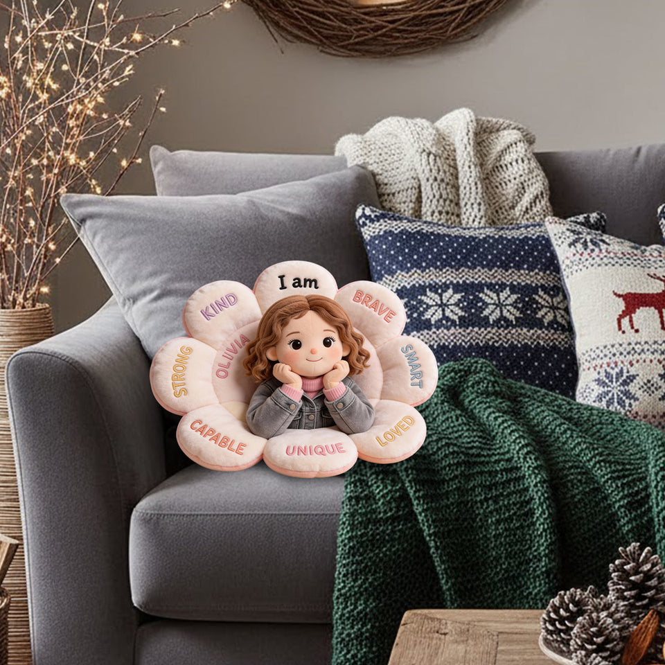 Affirmations Pillow - Personalized Kid Faux Fur Shaped Pillow
