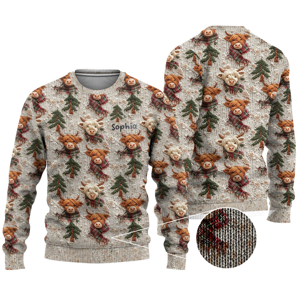 Love Highland Cow - Personalized Highland Cow Ugly Sweater