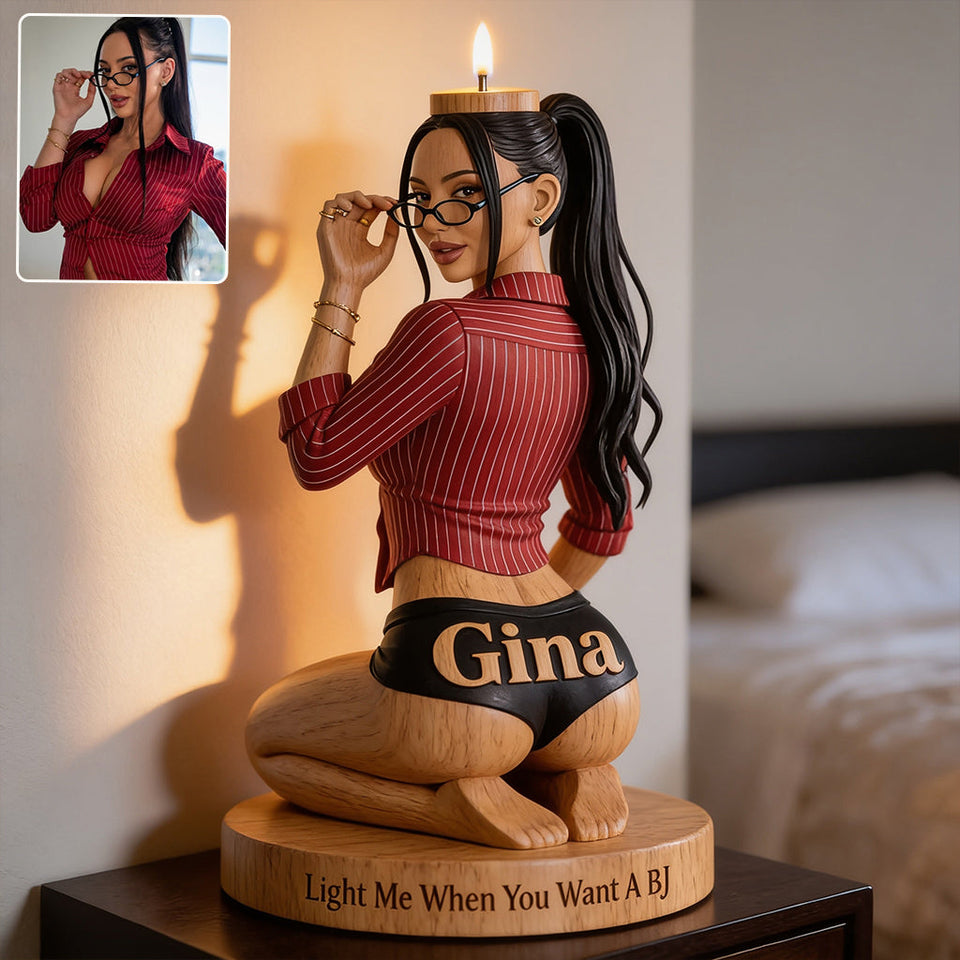 Light Me - Personalized Spicy Couple Custom Shape Wooden Candle Holder