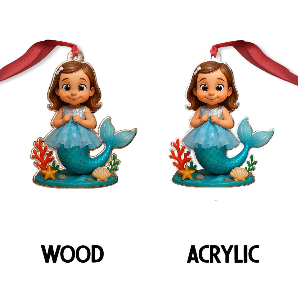 Custom From Any Photo, Gift For Mermaid Loving Girls - Personalized Kid Custom Shaped Ornament