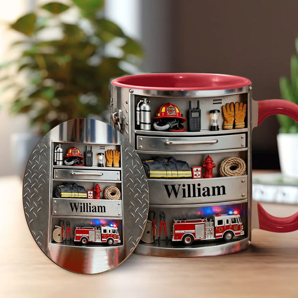 Firefighter Toolbox - Personalized Firefighter Accent Mug & Coaster