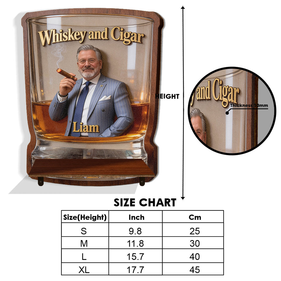 Whiskey & Cigar - Personalized Whisky Wooden Floating Shelf