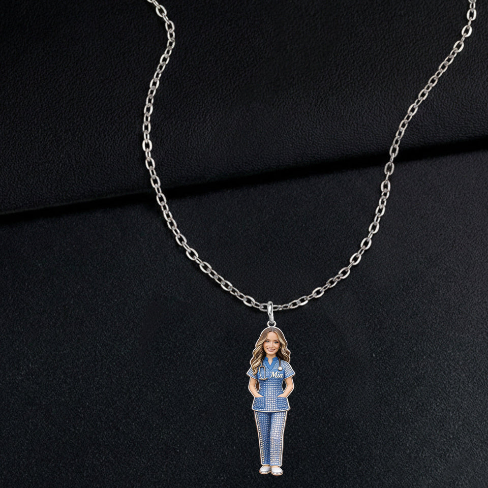 Proud Nurse - Personalized Nurse Shaped Metal Pendant Necklace