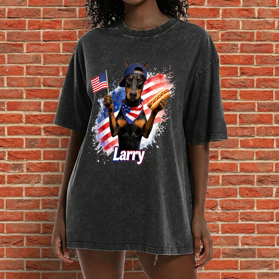 Patriotic USA - Personalized Dog Washed T-Shirt