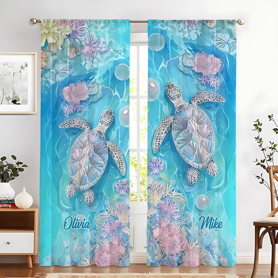 Vibrant Sea Turtle & Coral Reef - Personalized Turtle Blackout Window Curtain/ Drapes Set