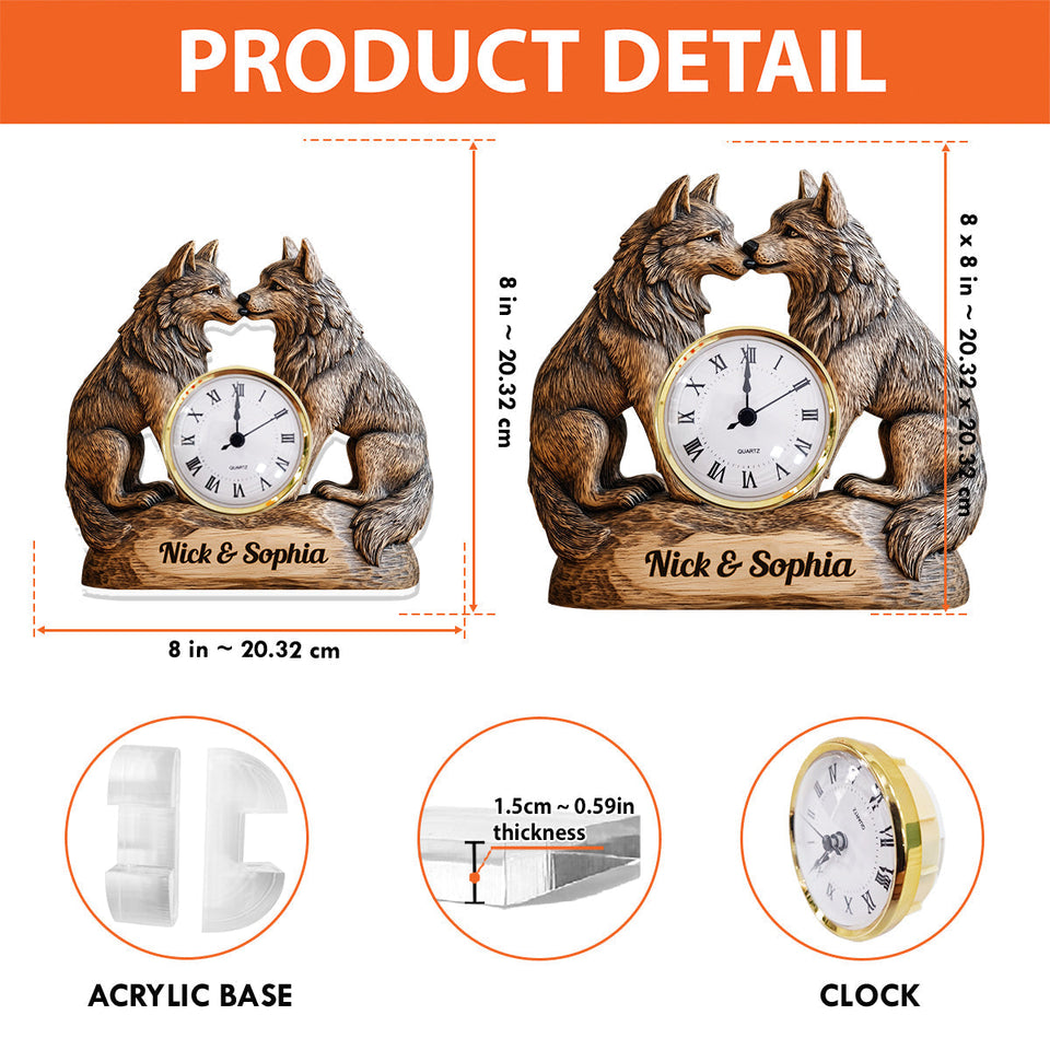 Gift For Anniversary Couple Wolf Forever Yours - Personalized Couple Acrylic Clock Plaque