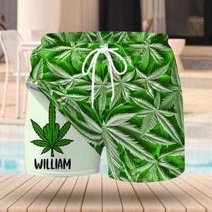Green Summer - Personalized Weed Men Swim Trunks With Liner