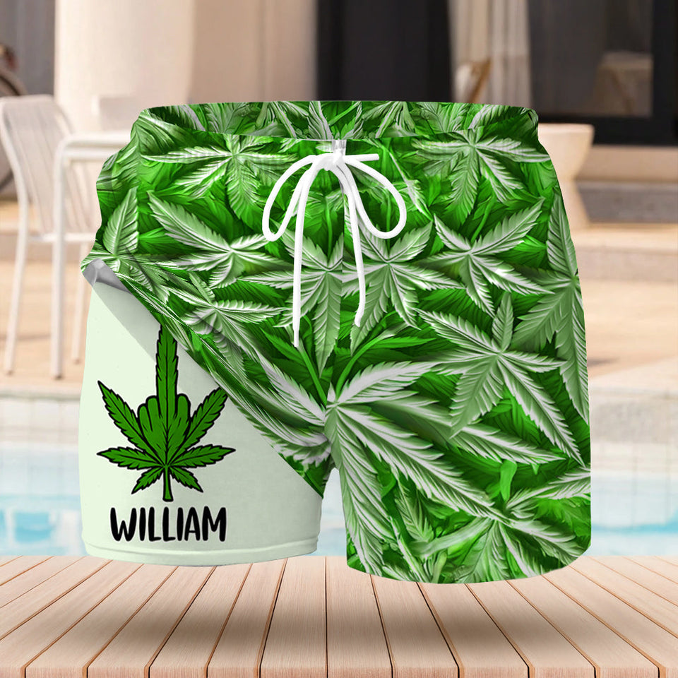 Green Summer - Personalized Weed Men Swim Trunks With Liner