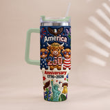 Cute Highland Cow America 250th Anniversary - Personalized Highland Cow Tumbler With Handle