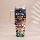 Cute Highland Cow America 250th Anniversary - Personalized Highland Cow Tumbler With Handle