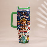 Cute Highland Cow America 250th Anniversary - Personalized Highland Cow Tumbler With Handle