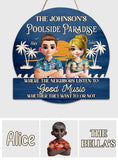 Poolside Paradise - Personalized Couple Custom Shaped Wood Sign