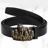 Papa Wolf Gift For Father Grandfather - Personalized Father Leather Belt With Shaped Buckle