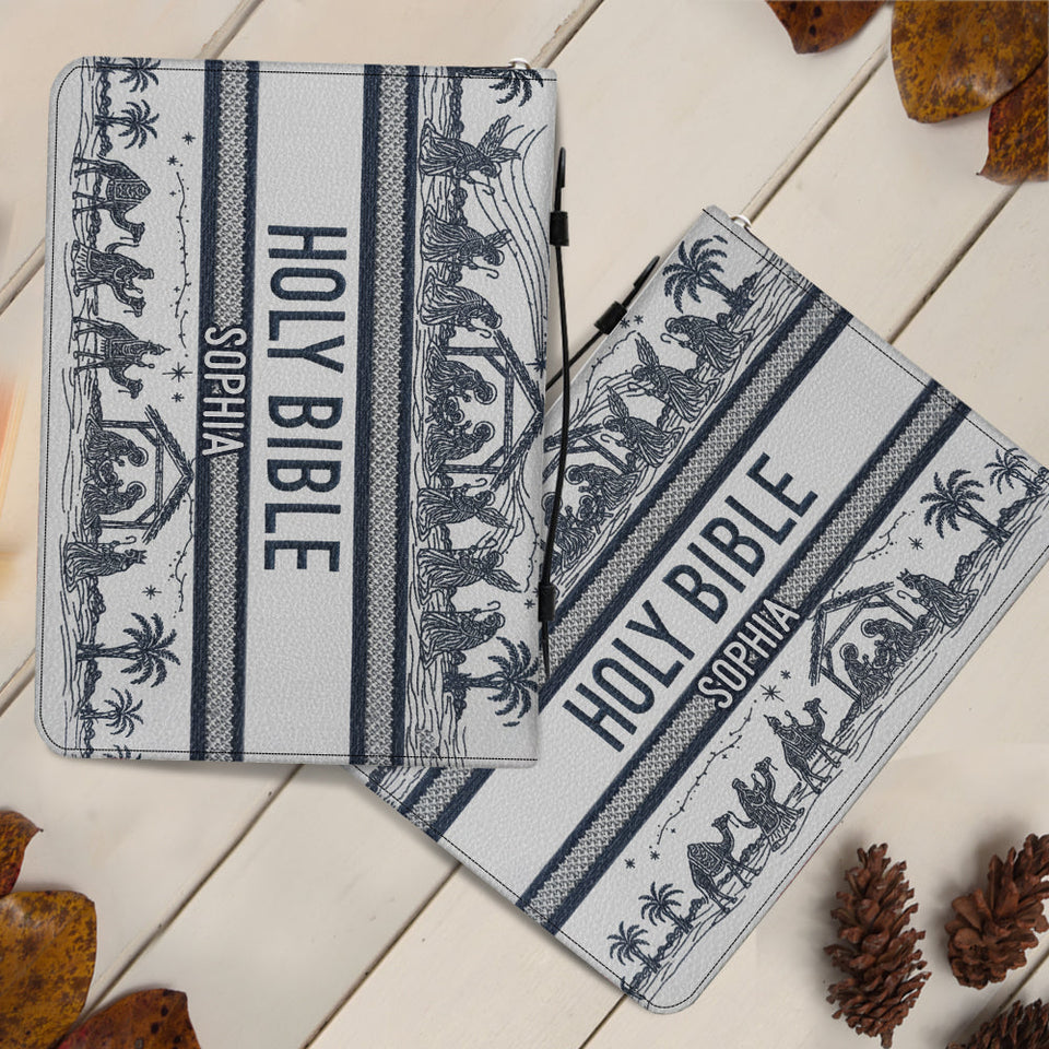Nativity Scene - Personalized Christian Leather Bible Cover Bag