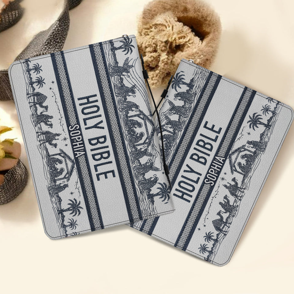 Nativity Scene - Personalized Christian Leather Bible Cover Bag