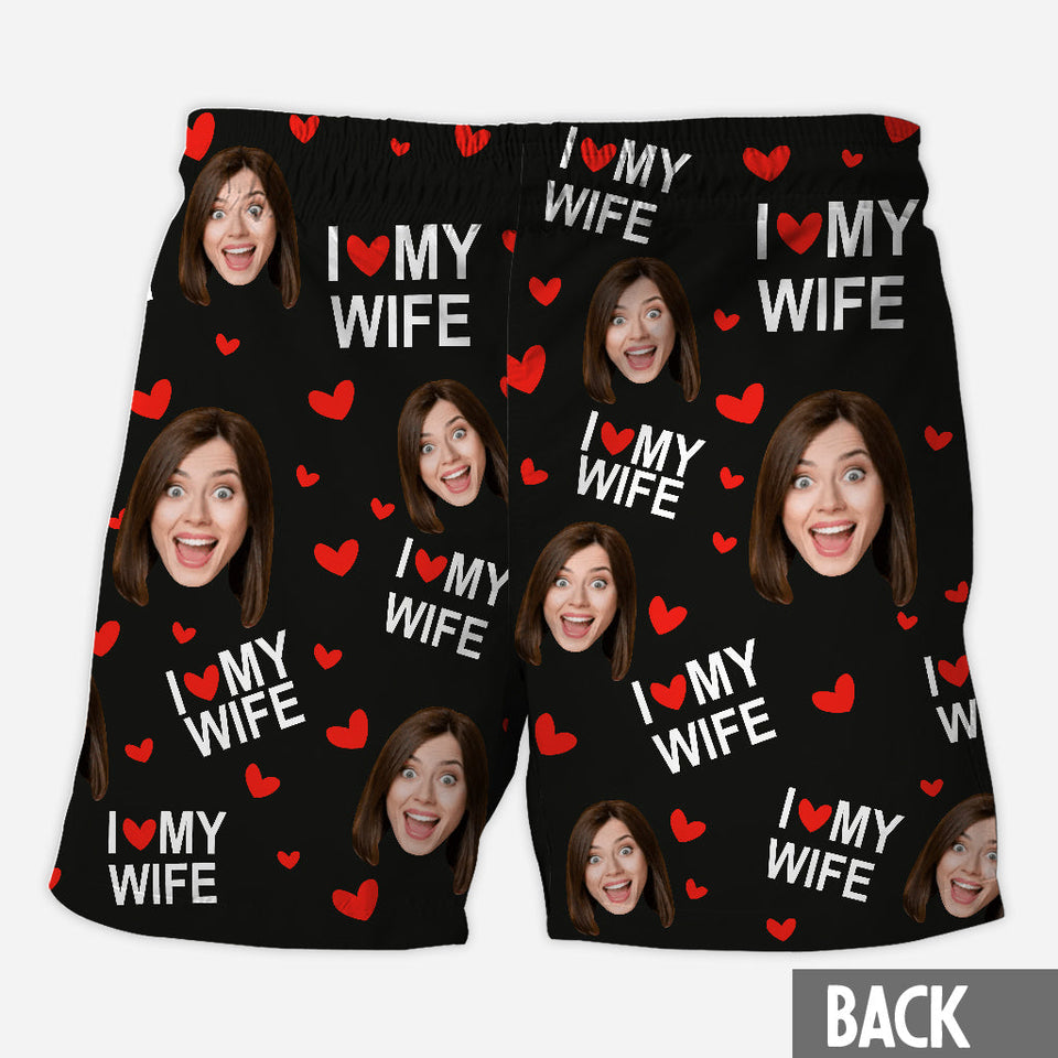 I Love My Husband - Personalized Couple Triangle Bikini Swimsuit And Men Shorts