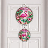 Welcome - Personalized Flamingo Round Wood Sign