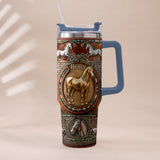 Love Horses - Personalized Horse Tumbler With Plush Charm