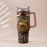 Love Horses - Personalized Horse Tumbler With Plush Charm