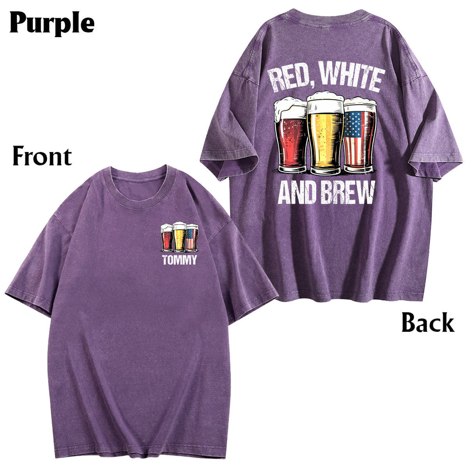 Red, White & Brew - Personalized Beer Wash T-Shirt