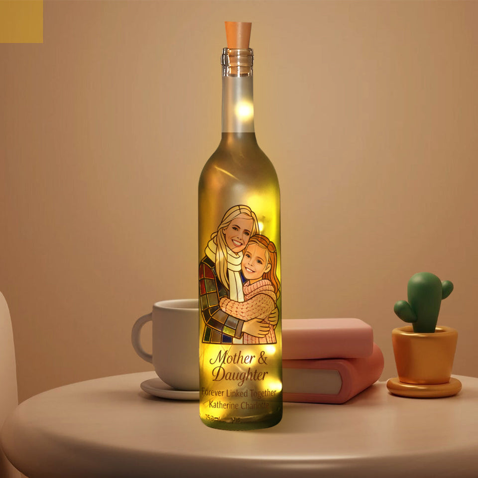 Mother And Daughter Forever Linked Together - Personalized Mother Wine Bottle Lamp