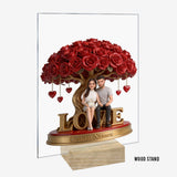 Custom Lesbian Couple Figurine Statue under Red Rose Tree, Engraved Name, Romantic Same Sex LGBT Anniversary Wedding Gift Home Decor
