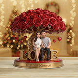 Custom Lesbian Couple Figurine Statue under Red Rose Tree, Engraved Name, Romantic Same Sex LGBT Anniversary Wedding Gift Home Decor