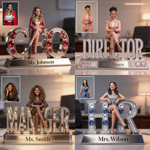 Custom Old Black Male HR Executive Desk Nameplate Plaque - Personalized Figure Office Decor Trophy Gift