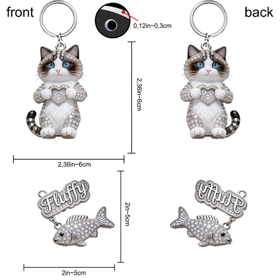 I Love My Cat - Personalized Cat Premium Keychain With Charms